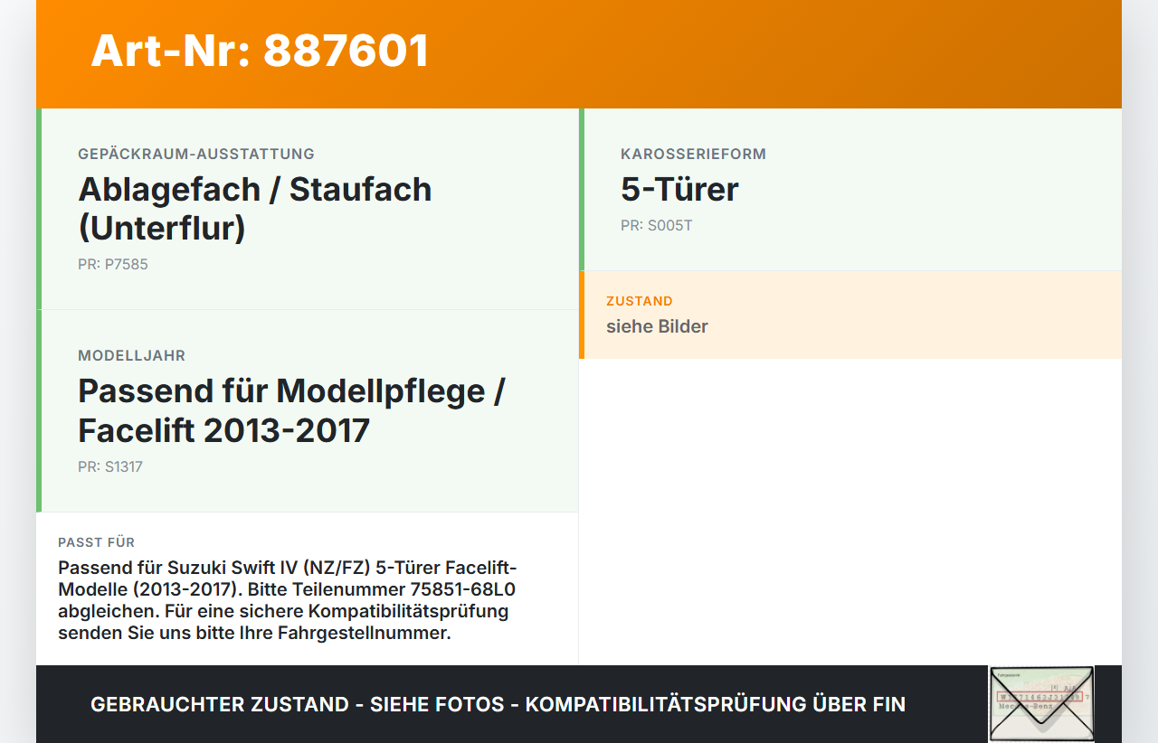 Suzuki Swift IV 13-17 5T Ablagefach Staufach Fach Suzuki Swift IV 13-17 23.12.2015 75851-68L0 gebraucht Vorschau 3