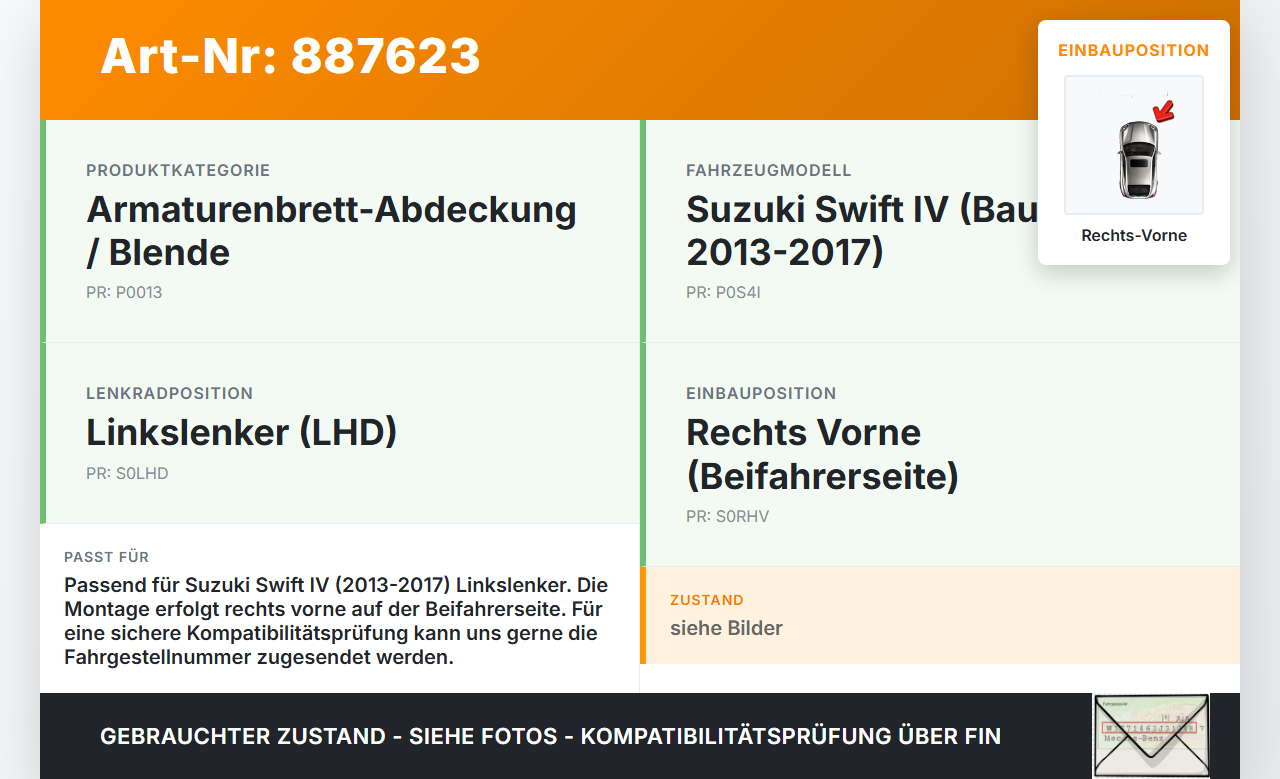 Suzuki Swift IV 13-17 Blende für Armaturenbrett Abdeckung Rechts Vorne Suzuki Swift IV 13-17 23.12.2015 gebraucht Vorschau 3