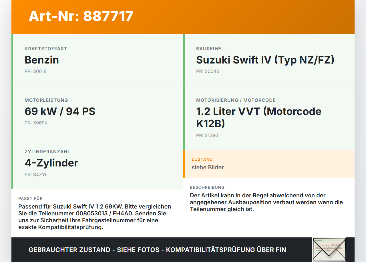 Suzuki Swift IV 13-17 1,2 69KW Injektor Einspritzdüse Zyl.2 Suzuki Swift IV 13-17 23.12.2015 008053013 FH4A0 gebraucht Vorschau 3
