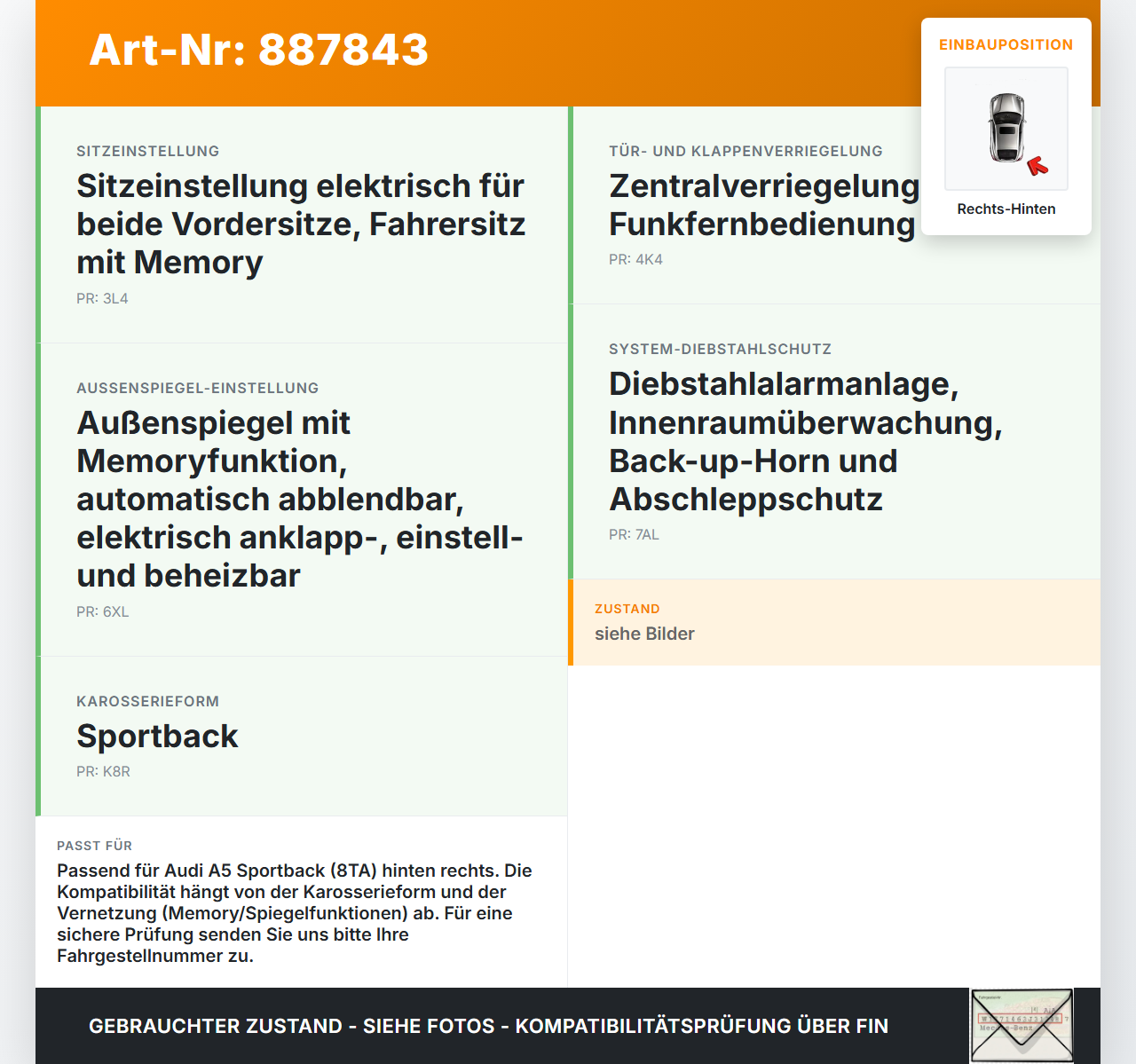 Audi A5 8TA 07-11 Steuergerät ECU Modul SG für Tür Rechts Hinten Audi A5 8TA 07-11 06.01.2010 8T0959795J gebraucht Vorschau 3