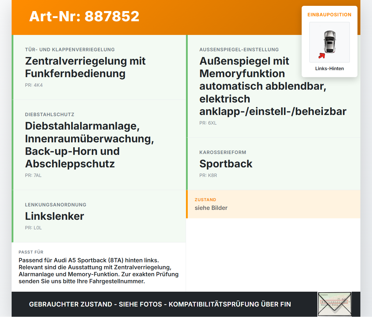 Audi A5 8TA 07-11 Steuergerät ECU Modul SG für Tür Links Hinten Audi A5 8TA 07-11 06.01.2010 8T0959795J gebraucht Vorschau 3
