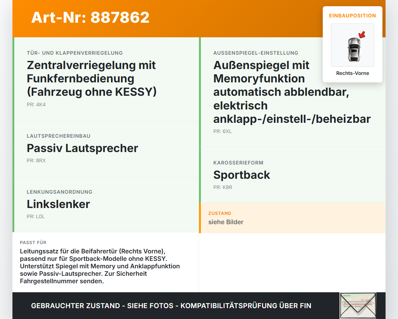 Audi A5 8TA 07-11 5T Kabelbaum für Tür und Fensterheber Rechts Vorne Audi A5 8TA 07-11 06.01.2010 8T8971030AD... Vorschau 3