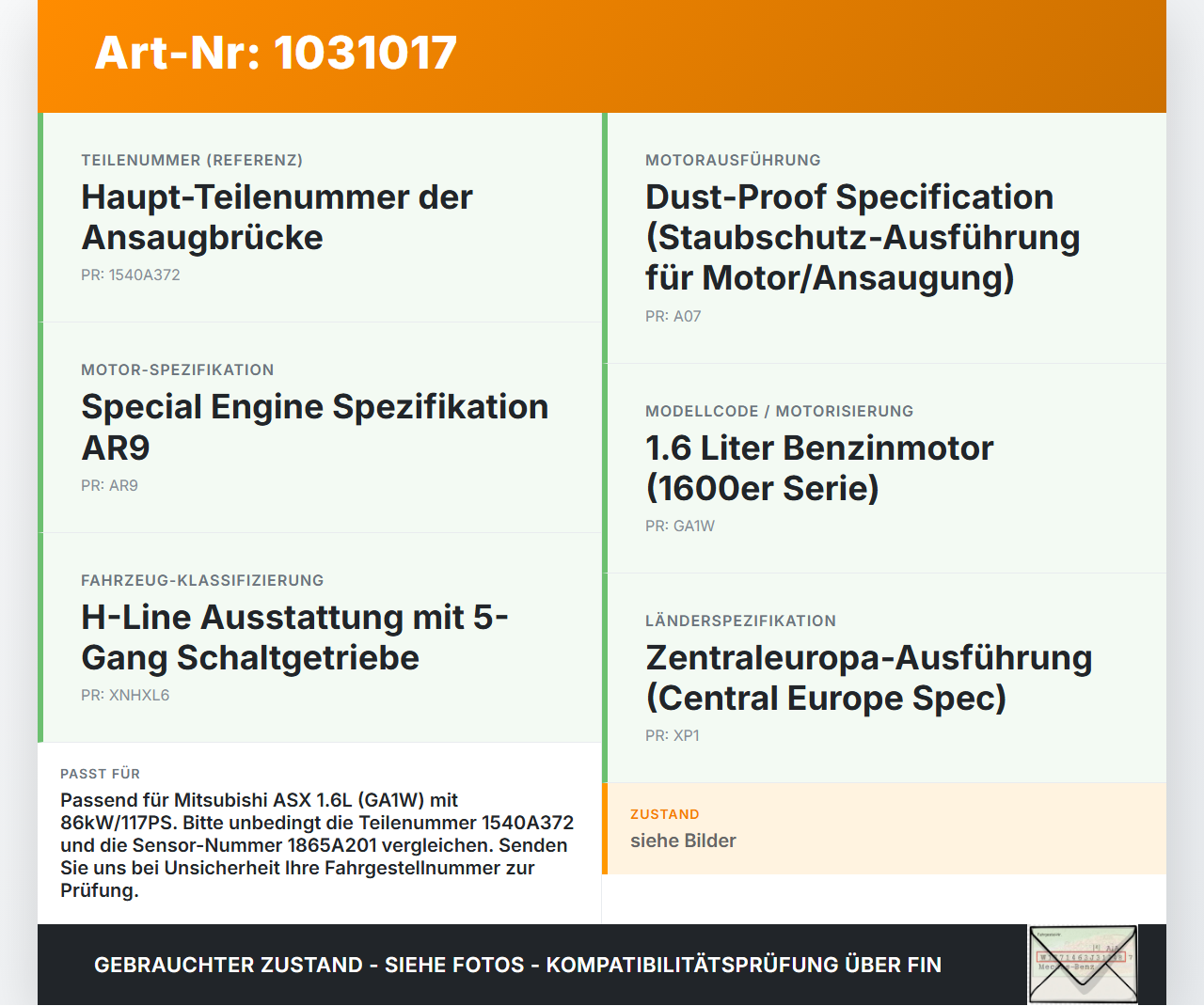 Mitsubishi ASX GAW 16-19 1,6 86KW Ansaugbrücke Ansaugkrümmer Saugrohr mit Sensor Mitsubishi ASX GAW 16-19... Vorschau 3
