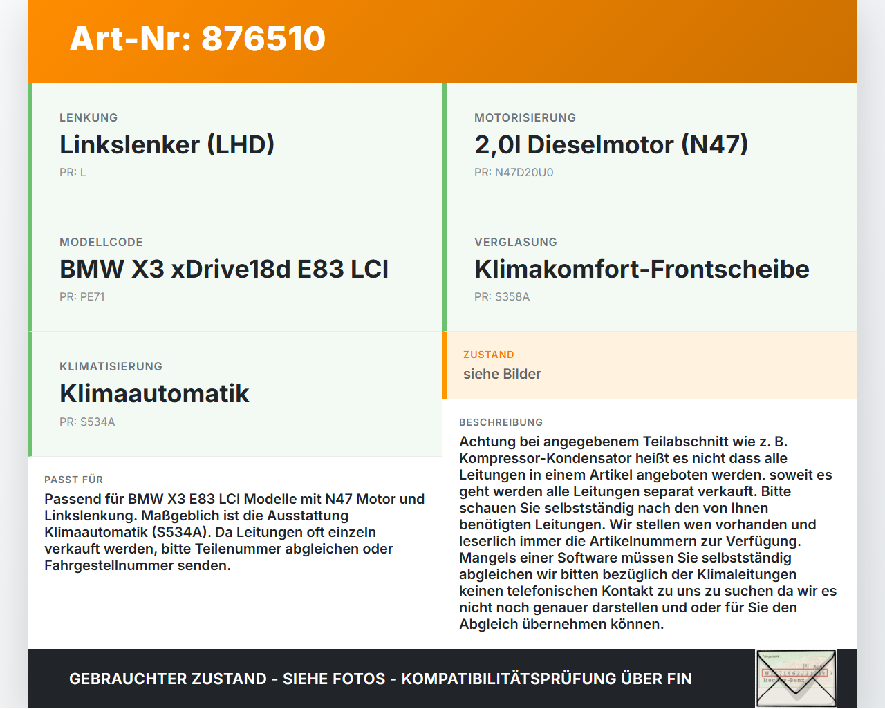 BMW X3 E83 18d LCI 08-11 2,0d 105KW Klimaschlauch Klimaleitung BMW X3 E83 18d LCI 08-11 27.09.2009 3455914... Vorschau 3