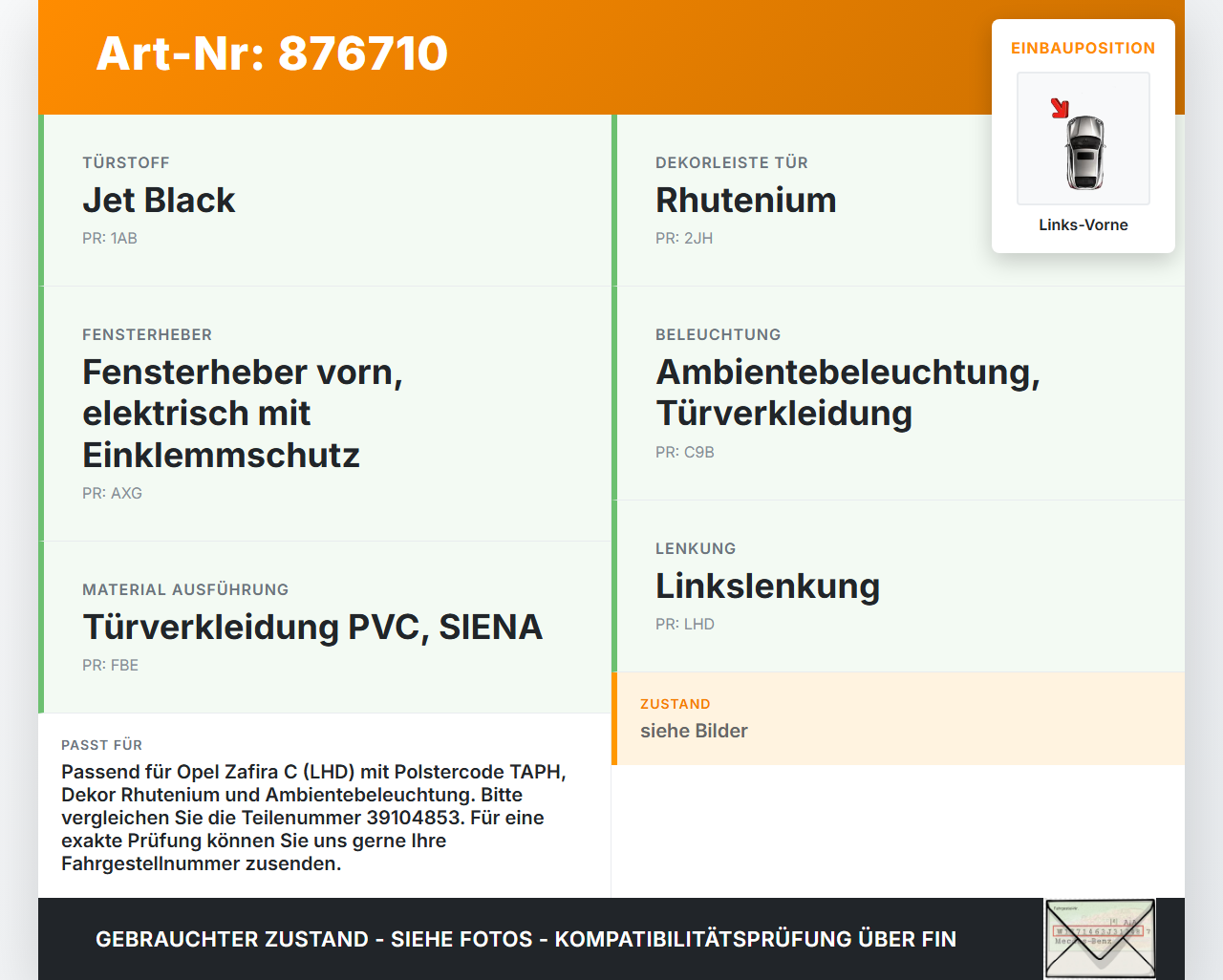 Opel Zafira C 16-19 Türverkleidung Türpappe Links Vorne Opel Zafira C 16-19 29.10.2018 39104853 gebraucht Vorschau 3