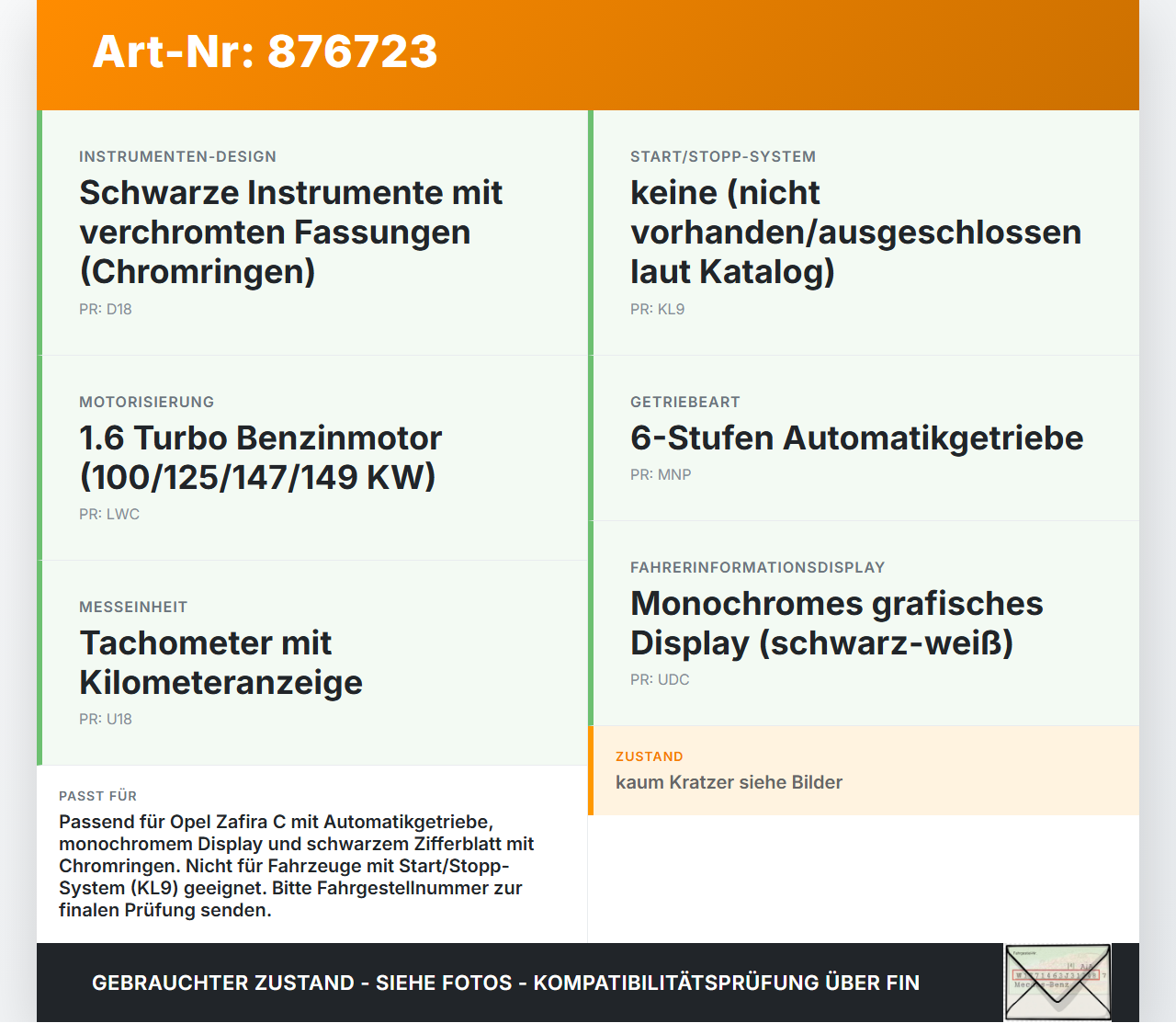 Opel Zafira C 16-19 1,6 100KW Kombiinstrument Tacho Opel Zafira C 16-19 29.10.2018 39203669 39139662 gebraucht Vorschau 3