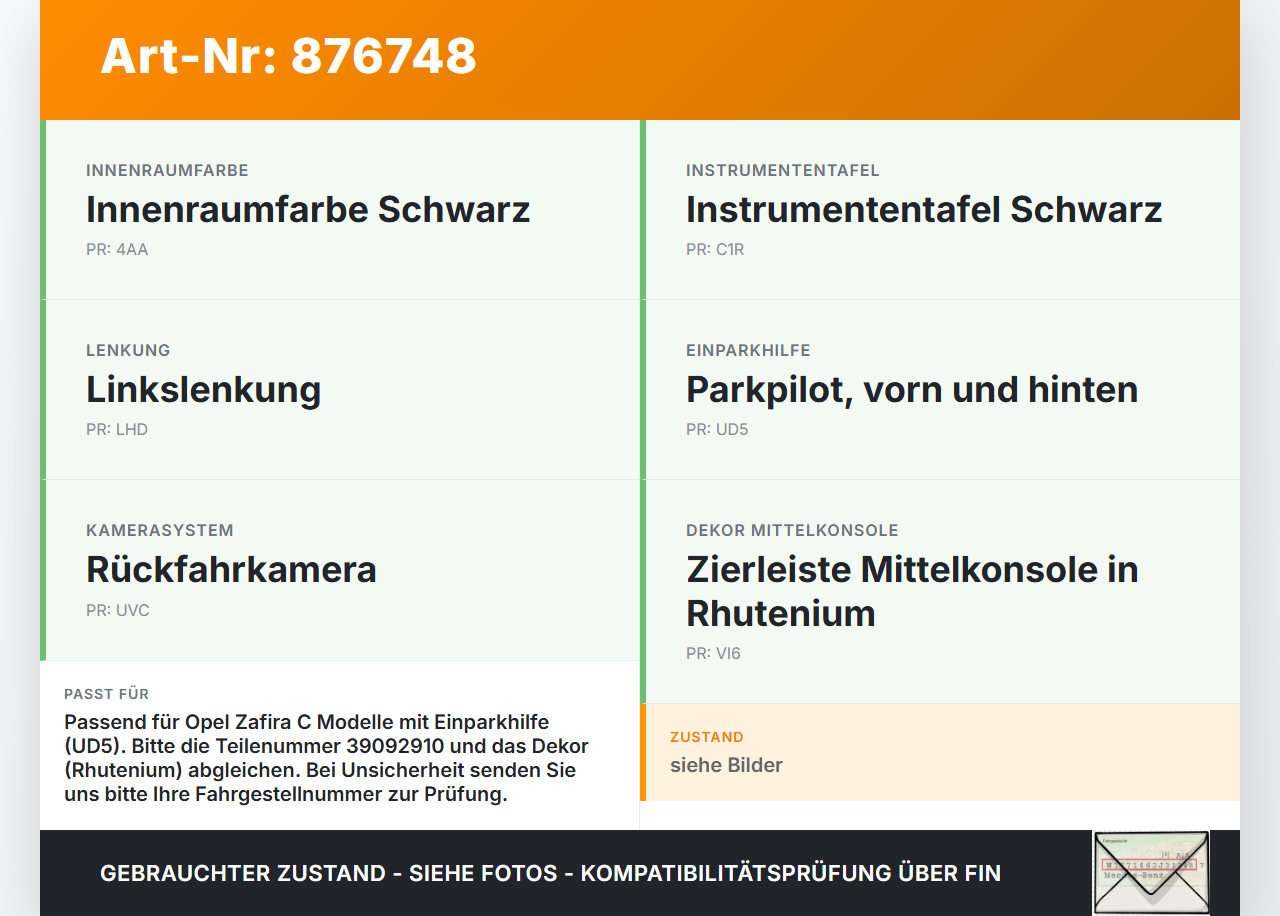 Opel Zafira C 16-19 Schalter PDC Off Opel Zafira C 16-19 29.10.2018 39092910 gebraucht Vorschau 3