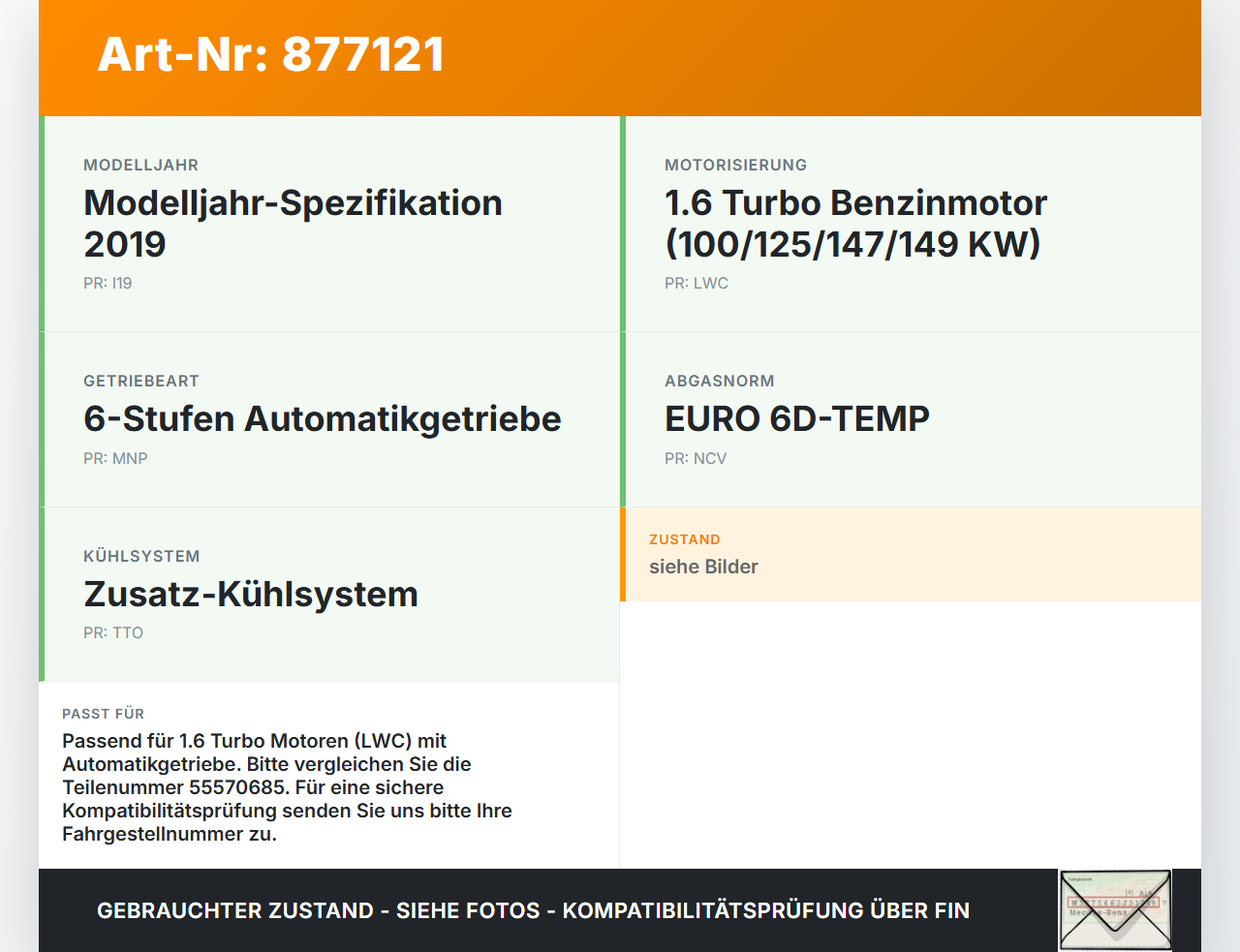 Opel Zafira C 16-19 1,6 100KW Ölkühler Opel Zafira C 16-19 29.10.2018 55570685 650147 gebraucht Vorschau 3