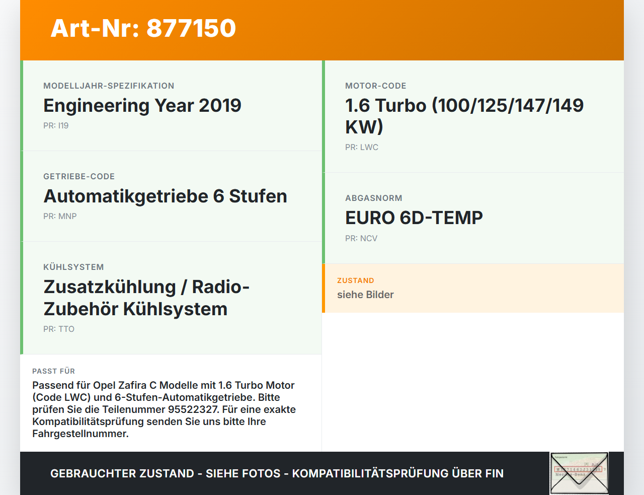 Opel Zafira C 16-19 1,6 100KW Wasserpumpe Opel Zafira C 16-19 29.10.2018 95522327 gebraucht Vorschau 3