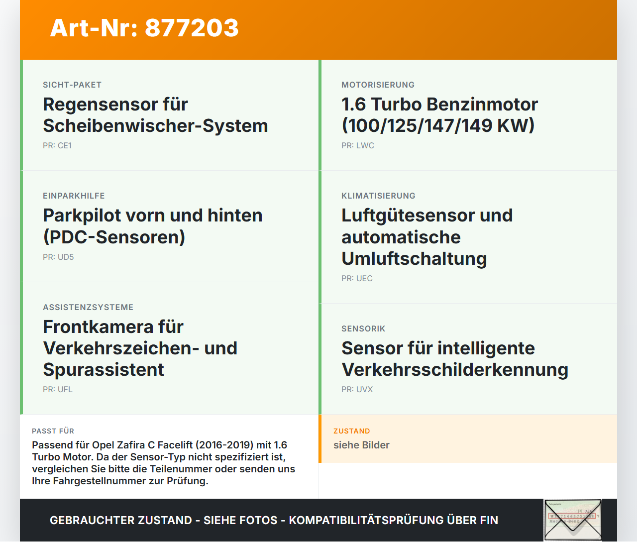 Opel Zafira C 16-19 1,6 100KW Sensor Sonstiges Opel Zafira C 16-19 29.10.2018 1521855589381 gebraucht Vorschau 3