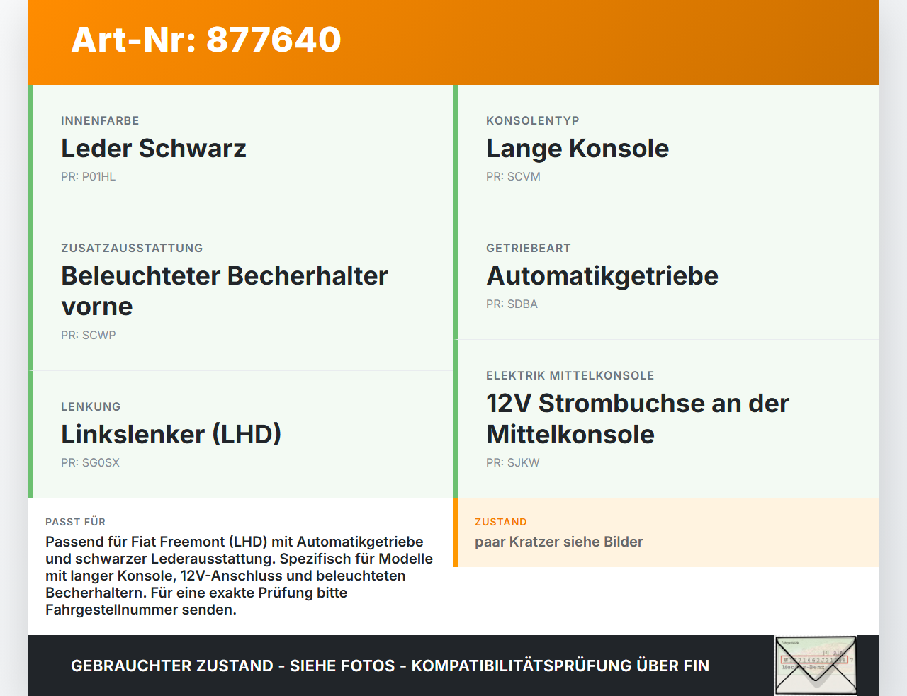 Fiat Freemont 11-16 Mittelkonsole Fiat Freemont 11-16 30.05.2014 3000523LEN gebraucht Vorschau 3
