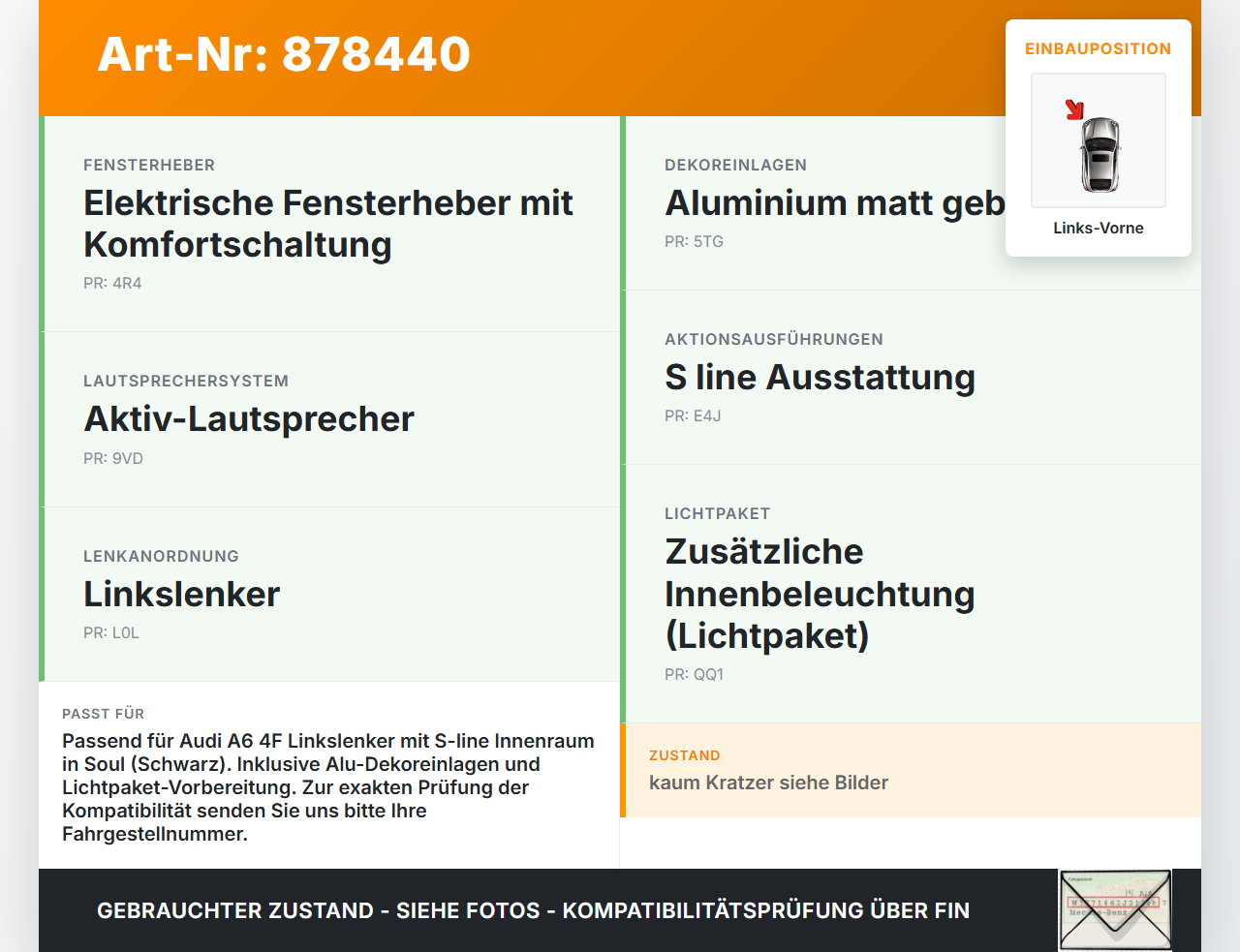 Audi A6 4F C6 qu 04-08 Kombi Türverkleidung Türpappe Links Vorne Audi A6 4F C6 qu 04-08 04.12.2007 4F0867103AB gebraucht Vorschau 3