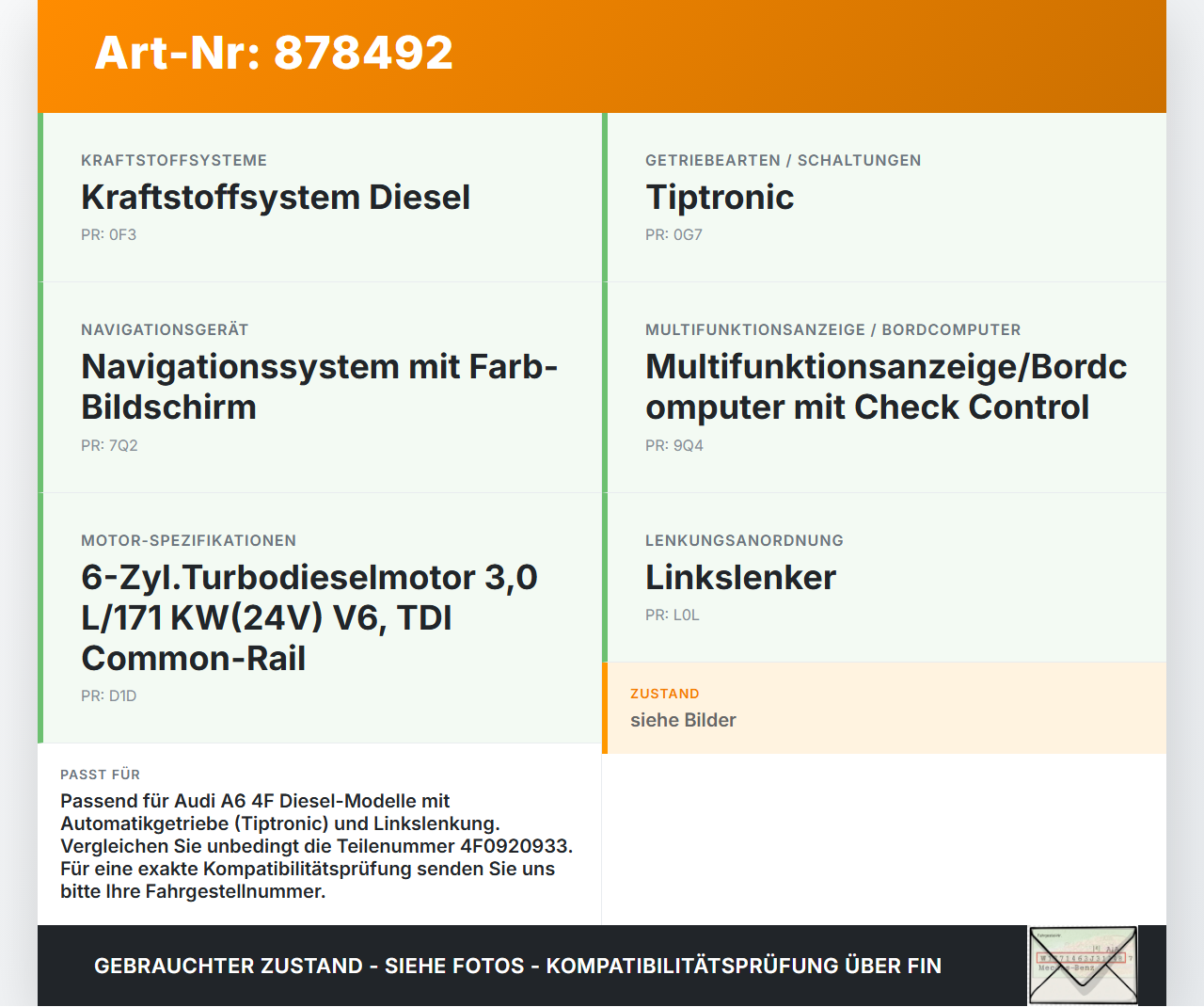 Audi A6 4F C6 qu 04-08 TDI 3,0 171KW Kombiinstrument Tacho Audi A6 4F C6 qu 04-08 04.12.2007 4F0920934G 4F0920933... Vorschau 3