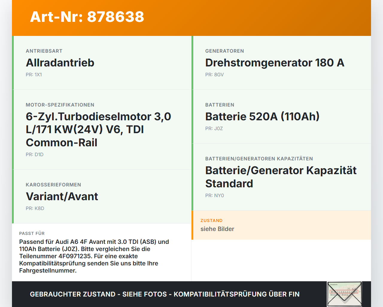 Audi A6 4F C6 qu 04-08 Kombi Kabelbaum für Batterie Audi A6 4F C6 qu 04-08 04.12.2007 4F0971235 gebraucht Vorschau 3
