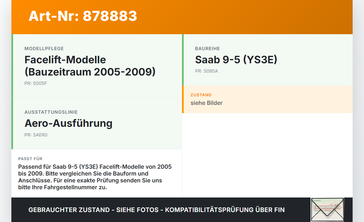 Saab 9-5 YS3E 05-09 Haubenschloss Motorhaubenschloss Schloss Saab 9-5 YS3E 05-09 08.12.2006 gebraucht Vorschau 3