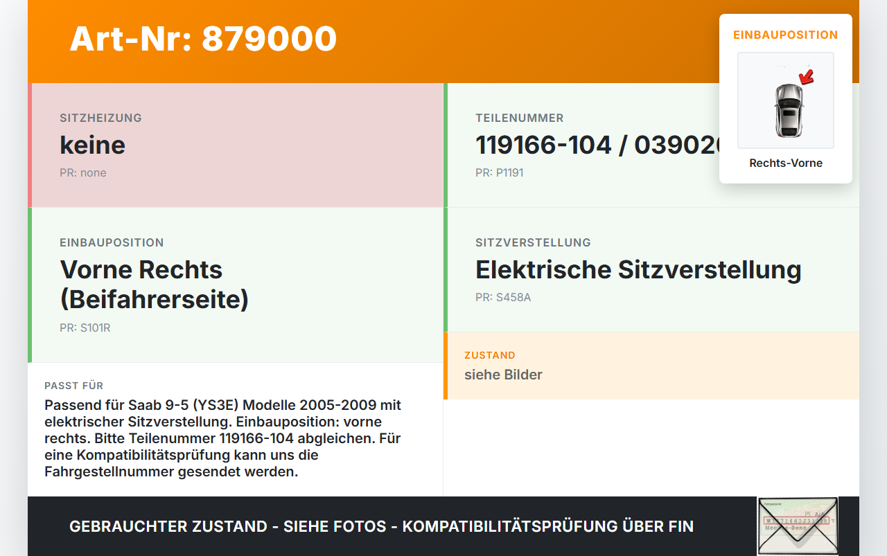 Saab 9-5 YS3E 05-09 Stellmotor für Elektr. Sitzverstellung Rechts Vorne Saab 9-5 YS3E 05-09 08.12.2006 119166-104... Vorschau 3