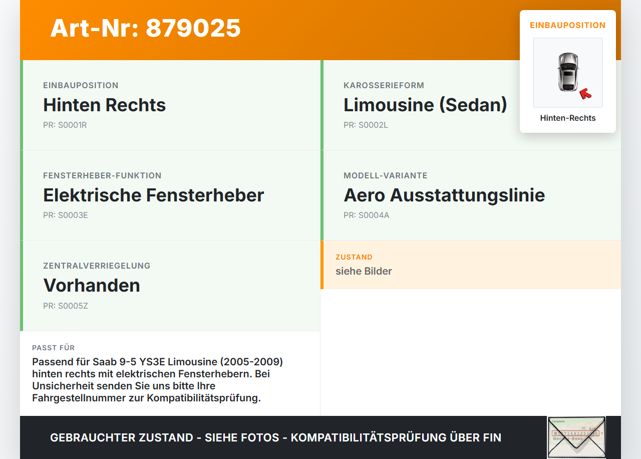 Saab 9-5 YS3E 05-09 Lim Kabelbaum Leitungssatz für Tür und Fensterheber Hinten Rechts Saab 9-5 YS3E 05-09... Vorschau 3
