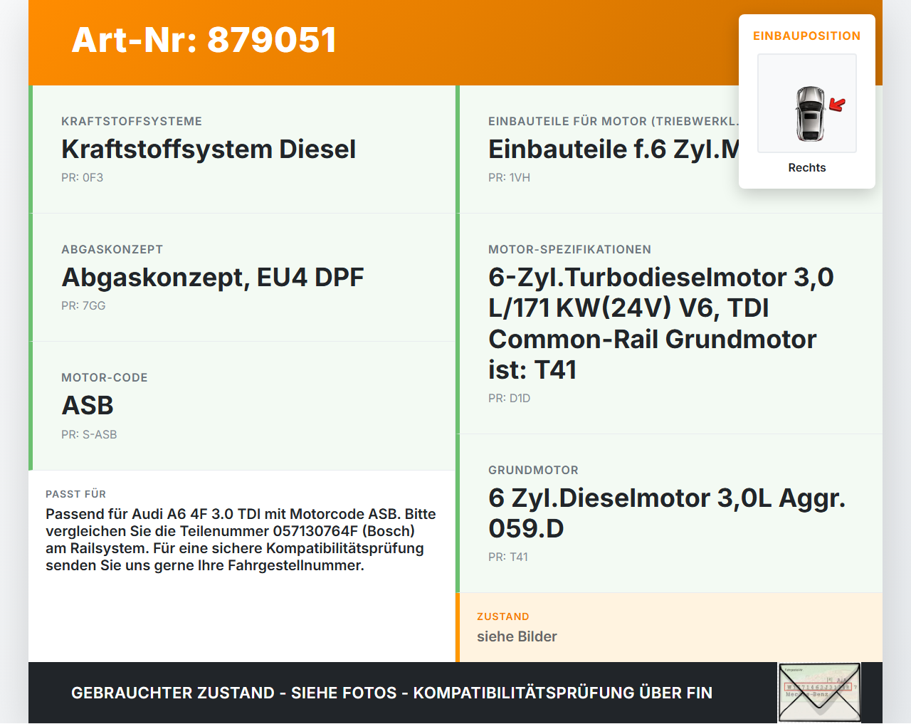 Audi A6 4F C6 qu 04-08 TDI 3,0 171KW Railsensor Drucksensor Druckregelventil Bosch Rechts Audi A6 4F C6 qu 04-08... Vorschau 3