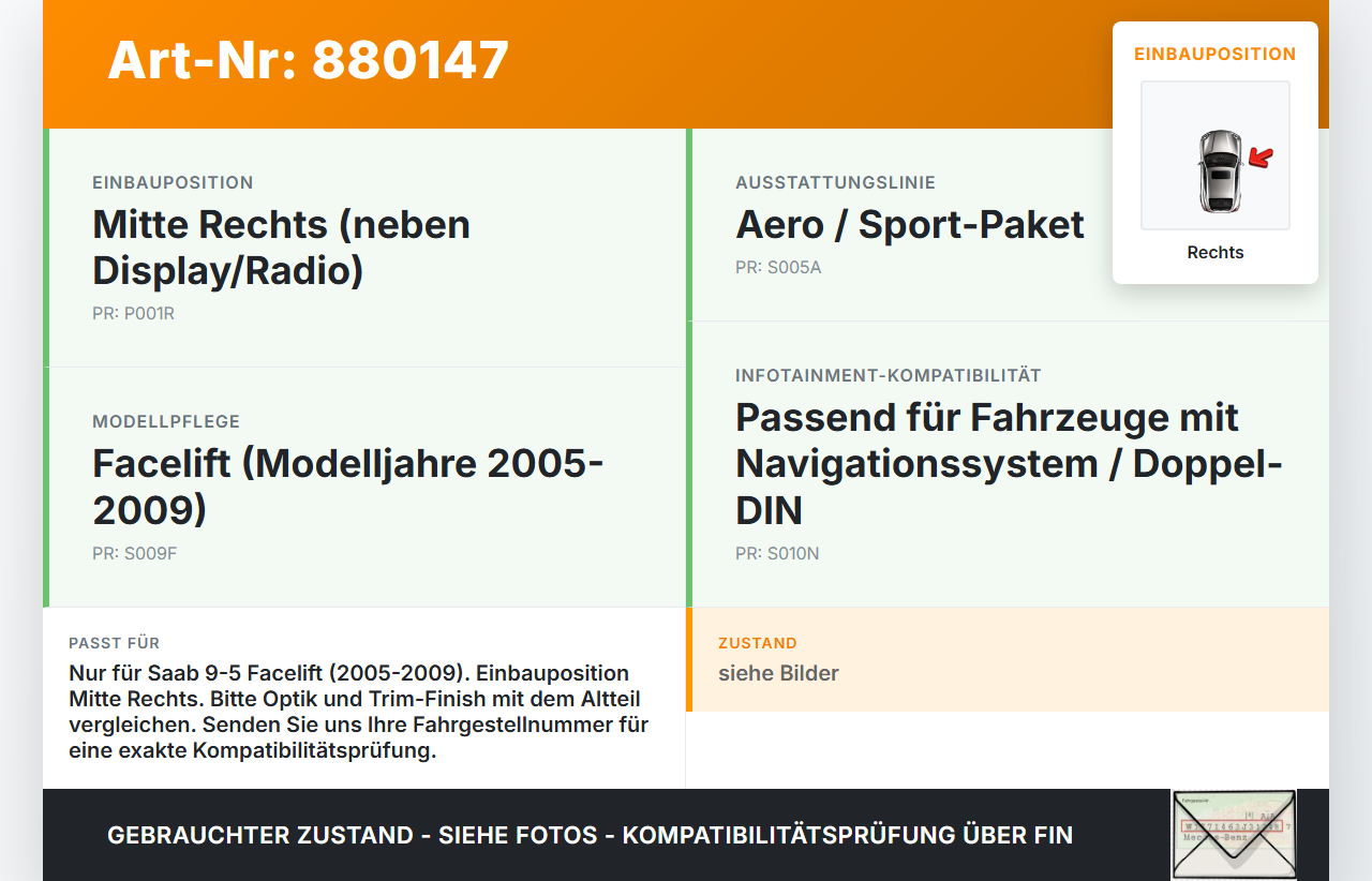 Saab 9-5 YS3E 05-09 Luftdusche Luftdüse Mitte Rechts Saab 9-5 YS3E 05-09 08.12.2006 gebraucht Vorschau 3