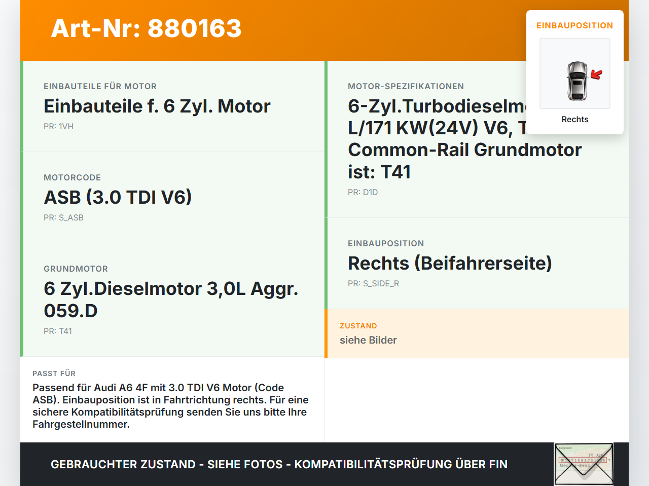 Audi A6 4F C6 qu 04-08 TDI 3,0 171KW ASB Ventildeckel Rechts Audi A6 4F C6 qu 04-08 04.12.2007 059103470R gebraucht Vorschau 3