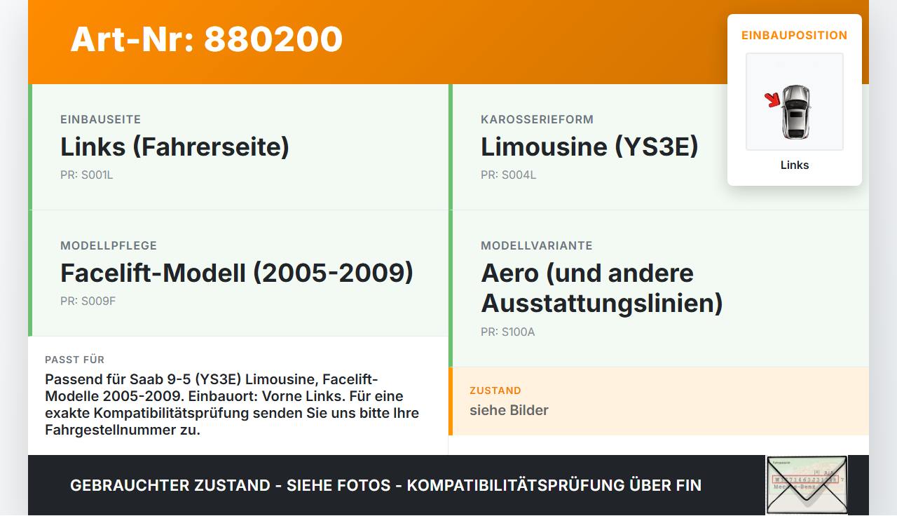 Saab 9-5 YS3E 05-09 Lim Scharnier für Motorhaube Motorhaubenscharnier Links Saab 9-5 YS3E 05-09 08.12.2006 gebraucht Vorschau 3