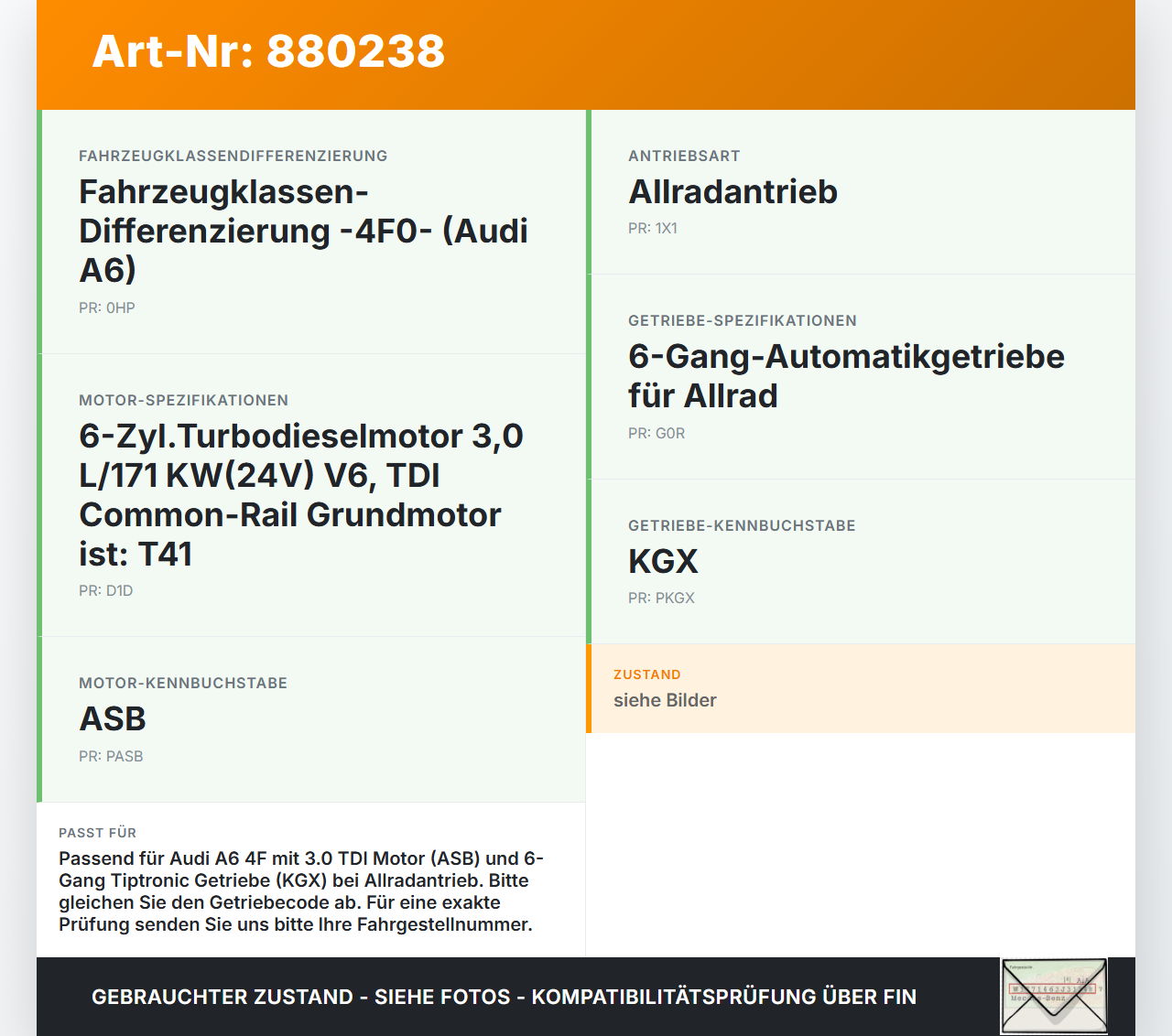 Audi A6 4F C6 qu 04-08 TDI 3,0 171KW Verlängerung Zwischenwelle Audi A6 4F C6 qu 04-08 04.12.2007 09L409809A gebraucht Vorschau 3