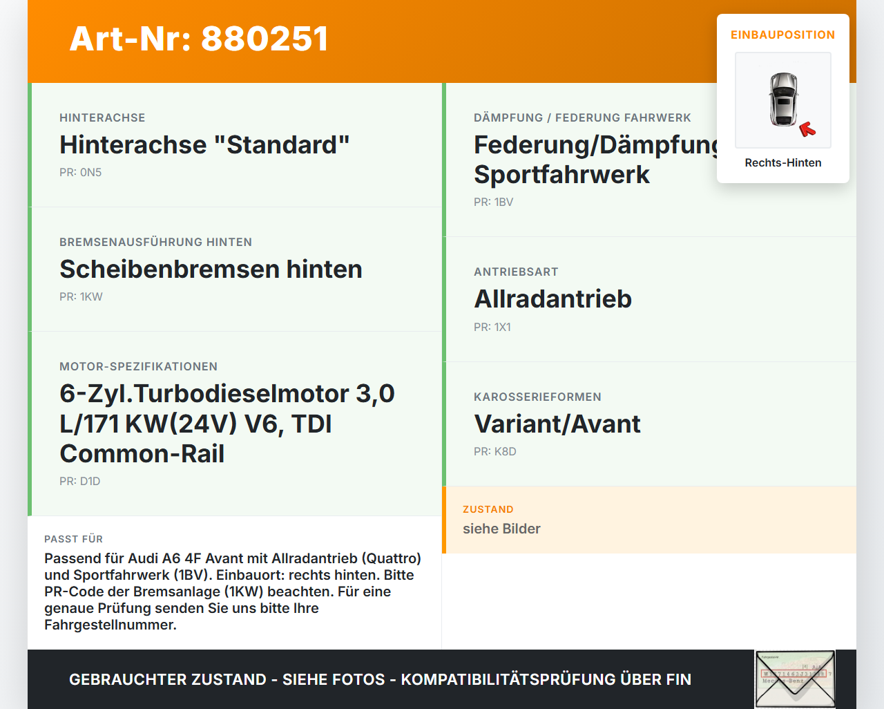 Audi A6 4F C6 qu 04-08 TDI 3,0 171KW Achsschenkel Radnabe mit ABS Rechts Hinten Audi A6 4F C6 qu 04-08 04.12.2007... Vorschau 3