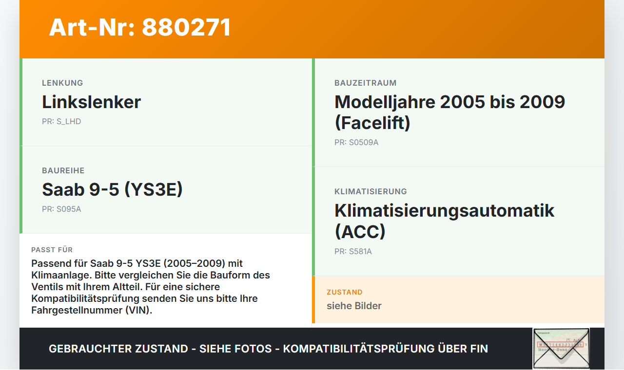 Saab 9-5 YS3E 05-09 Expansionsventil für Klima Saab 9-5 YS3E 05-09 08.12.2006 gebraucht Vorschau 3