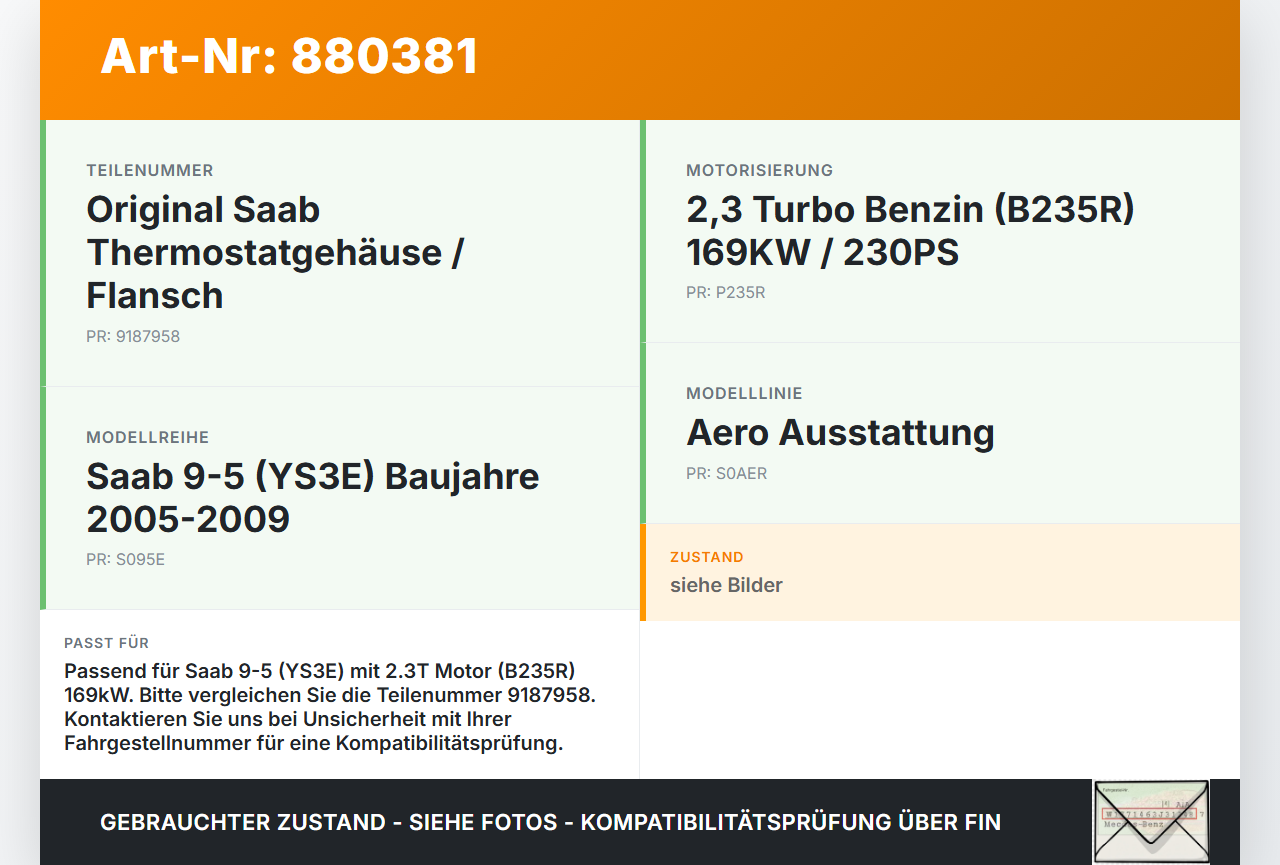 Saab 9-5 YS3E 05-09 2,3T 169KW Thermostat Flansch Thermostatgehäuse Saab 9-5 YS3E 05-09 08.12.2006 9187958 gebraucht Vorschau 3
