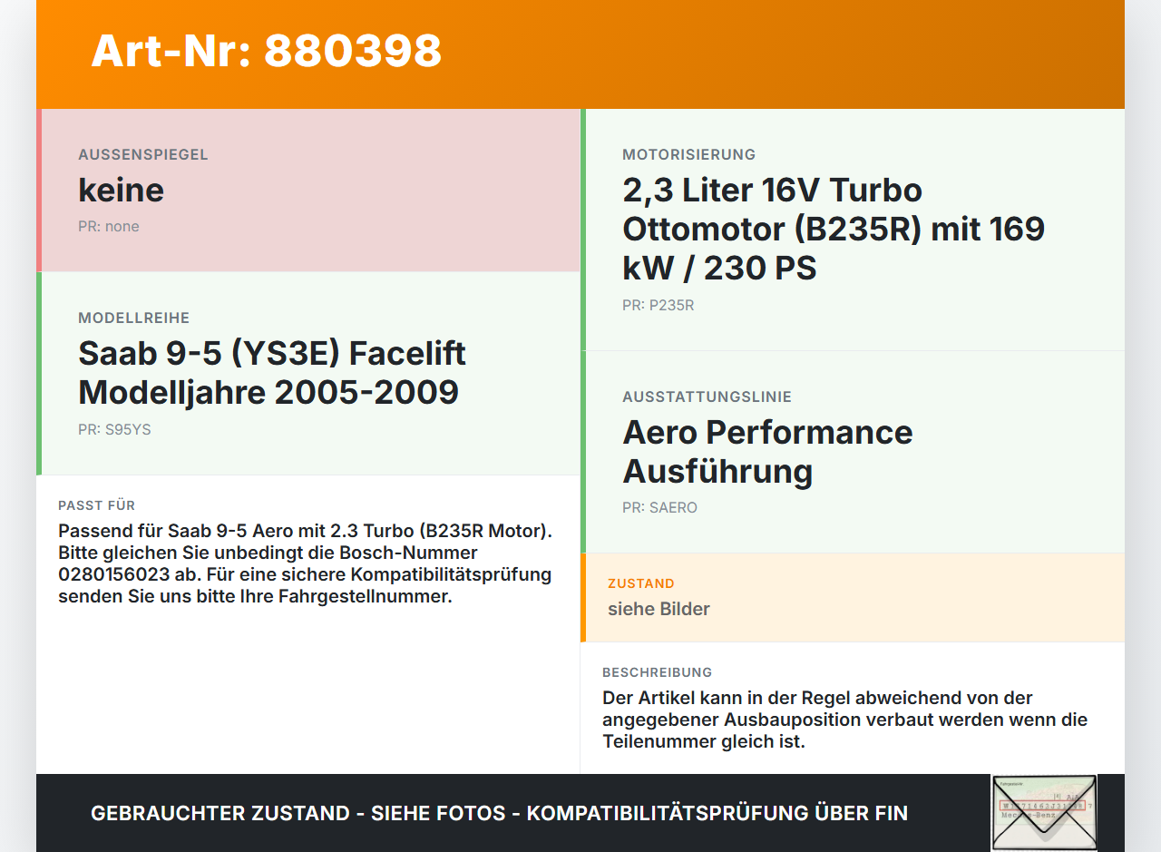 Saab 9-5 YS3E 05-09 2,3T 169KW Injektor Einspritzdüse Zyl.4 Saab 9-5 YS3E 05-09 08.12.2006 0280156023 gebraucht Vorschau 3