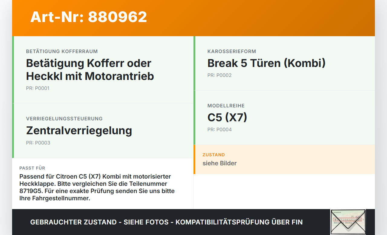 Citroen C5 RD TD 12-14 Kombi Schloss f. Heckklappe Heckklappenschloss Verriegelung Citroen C5 RD TD 12-14... Vorschau 3