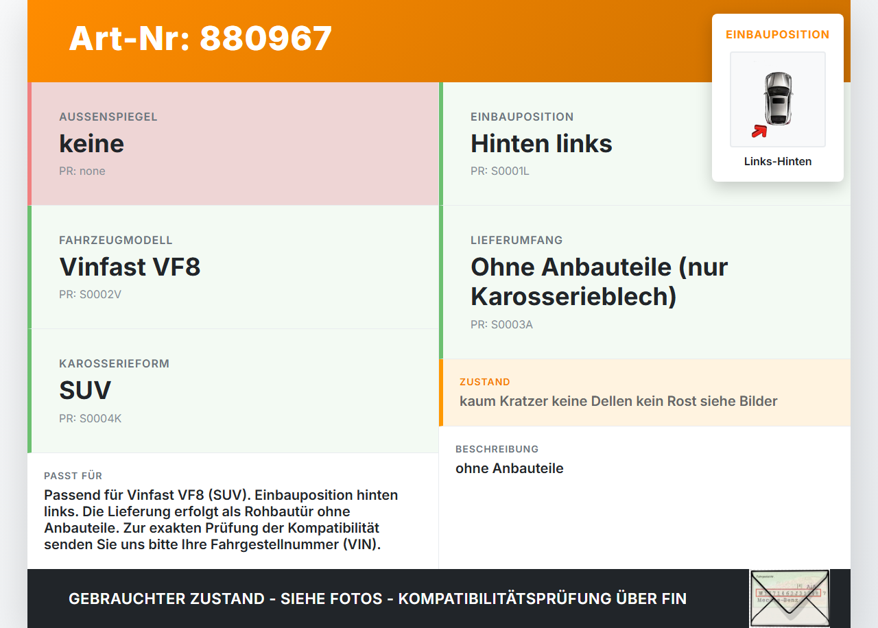 Vinfast VF8 Tür Links Hinten Vinfast VF8 01.11.2023 gebraucht Vorschau 3