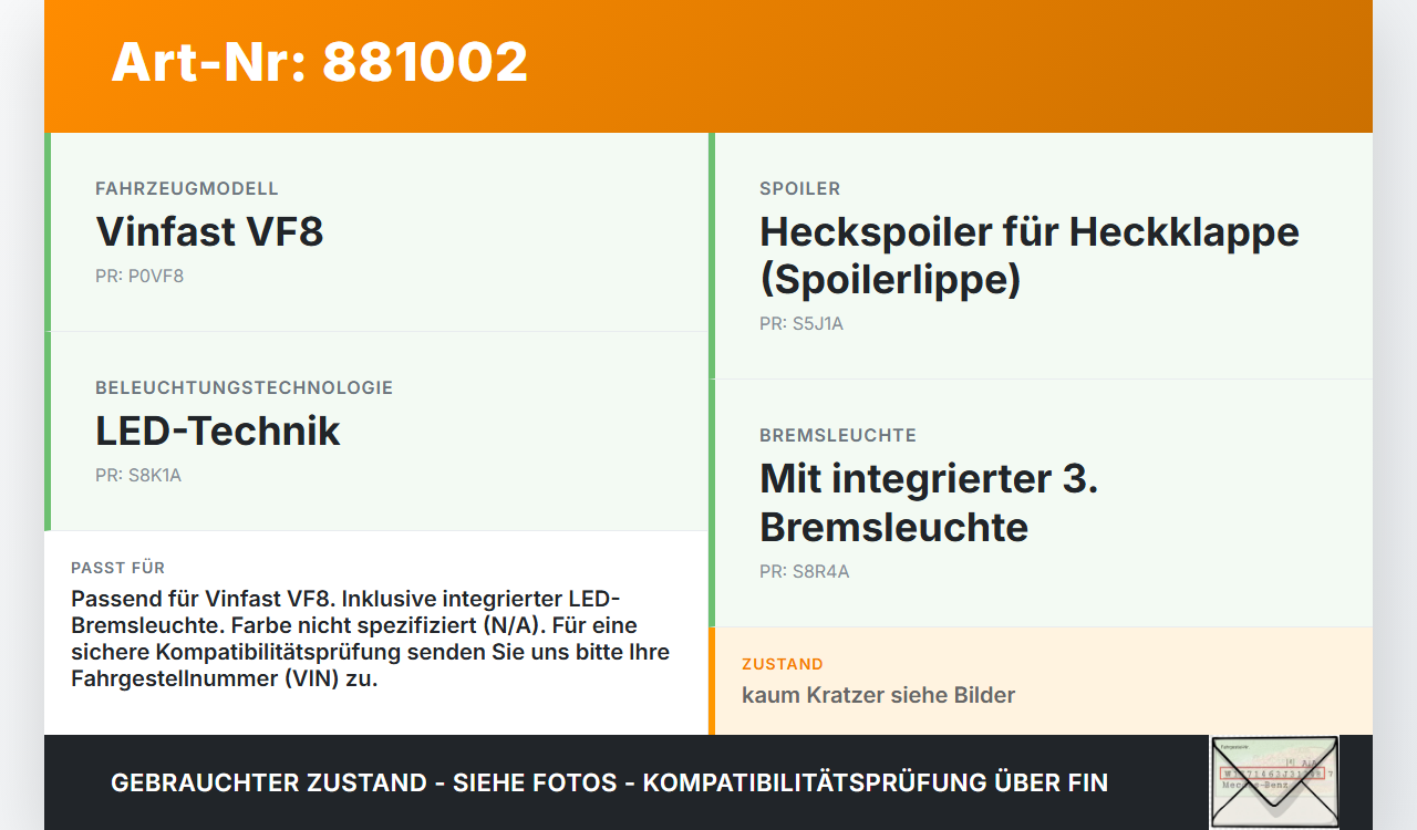 Vinfast VF8 Spoiler für Heckklappe mit 3te Bremsleuchte Vinfast VF8 01.11.2023 gebraucht Vorschau 3