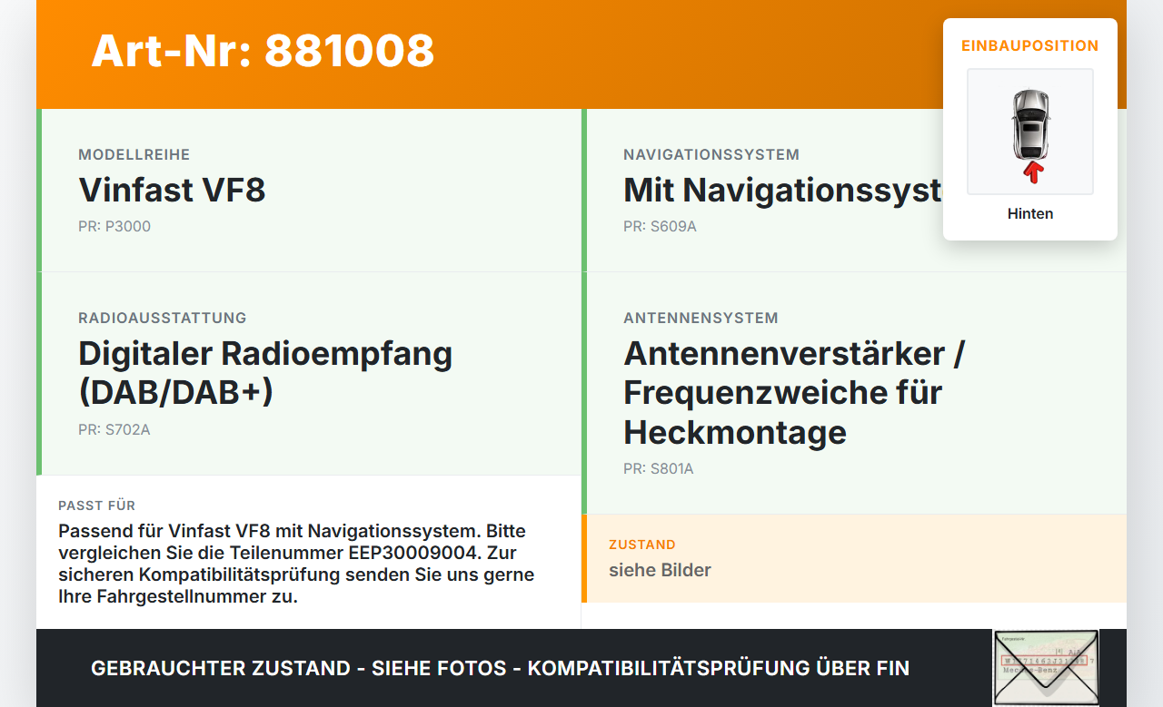 Vinfast VF8 Antennenverstärker Weiche Antenne Hinten Vinfast VF8 01.11.2023 EEP30009004 gebraucht Vorschau 3