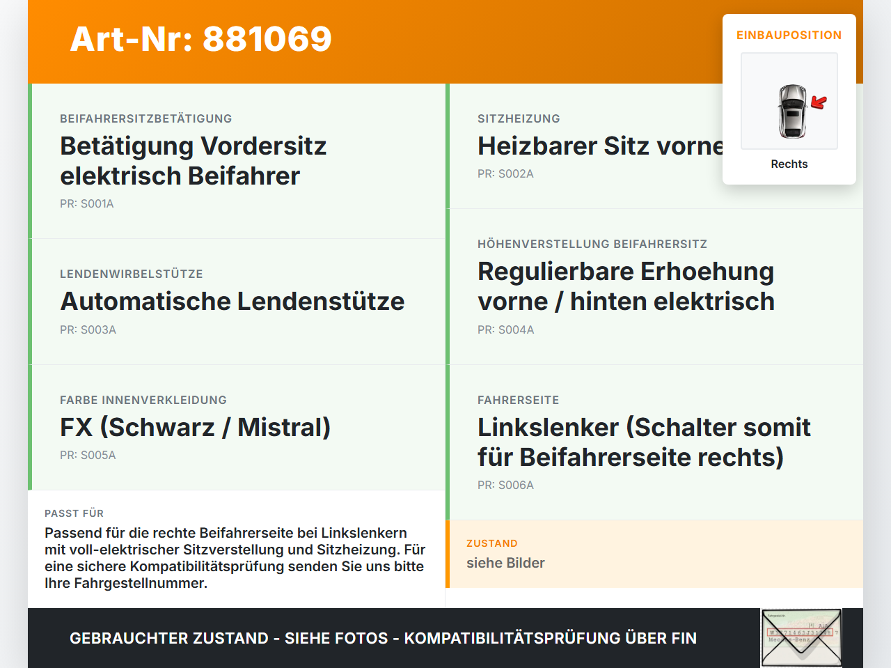 Citroen C5 RD TD 12-14 Sitzverstellung Schalter Rechts Citroen C5 RD TD 12-14 14.09.2012 6509X0 96602211XT... Vorschau 3