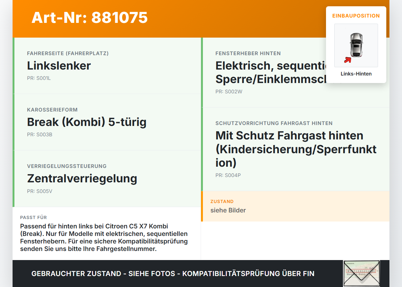Citroen C5 RD TD 12-14 Kombi Fensterhebermotor mit Fensterheber Links Hinten Citroen C5 RD TD 12-14 14.09.2012... Vorschau 3