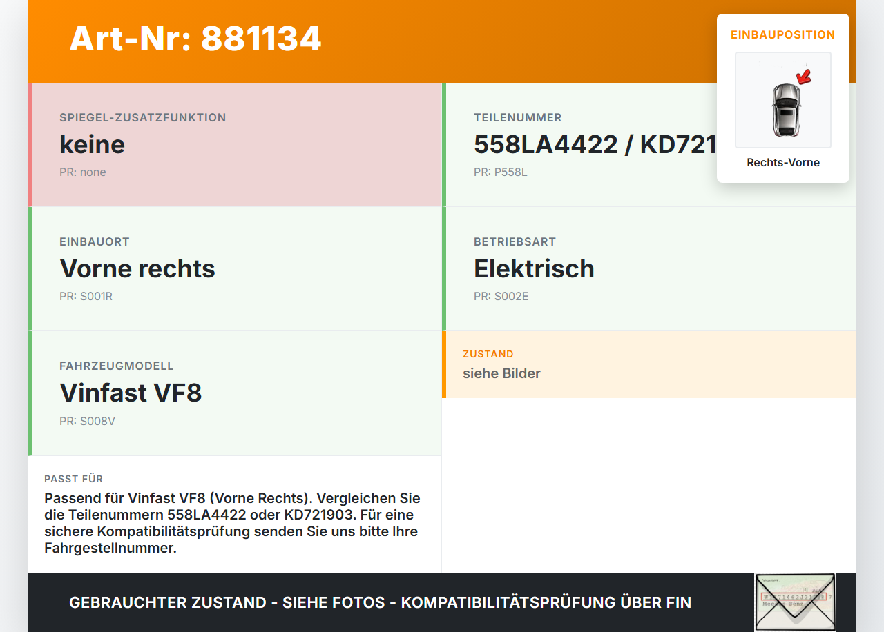 Vinfast VF8 Fensterhebermotor Rechts Vorne Vinfast VF8 01.11.2023 558LA4422 KD721903 gebraucht Vorschau 3