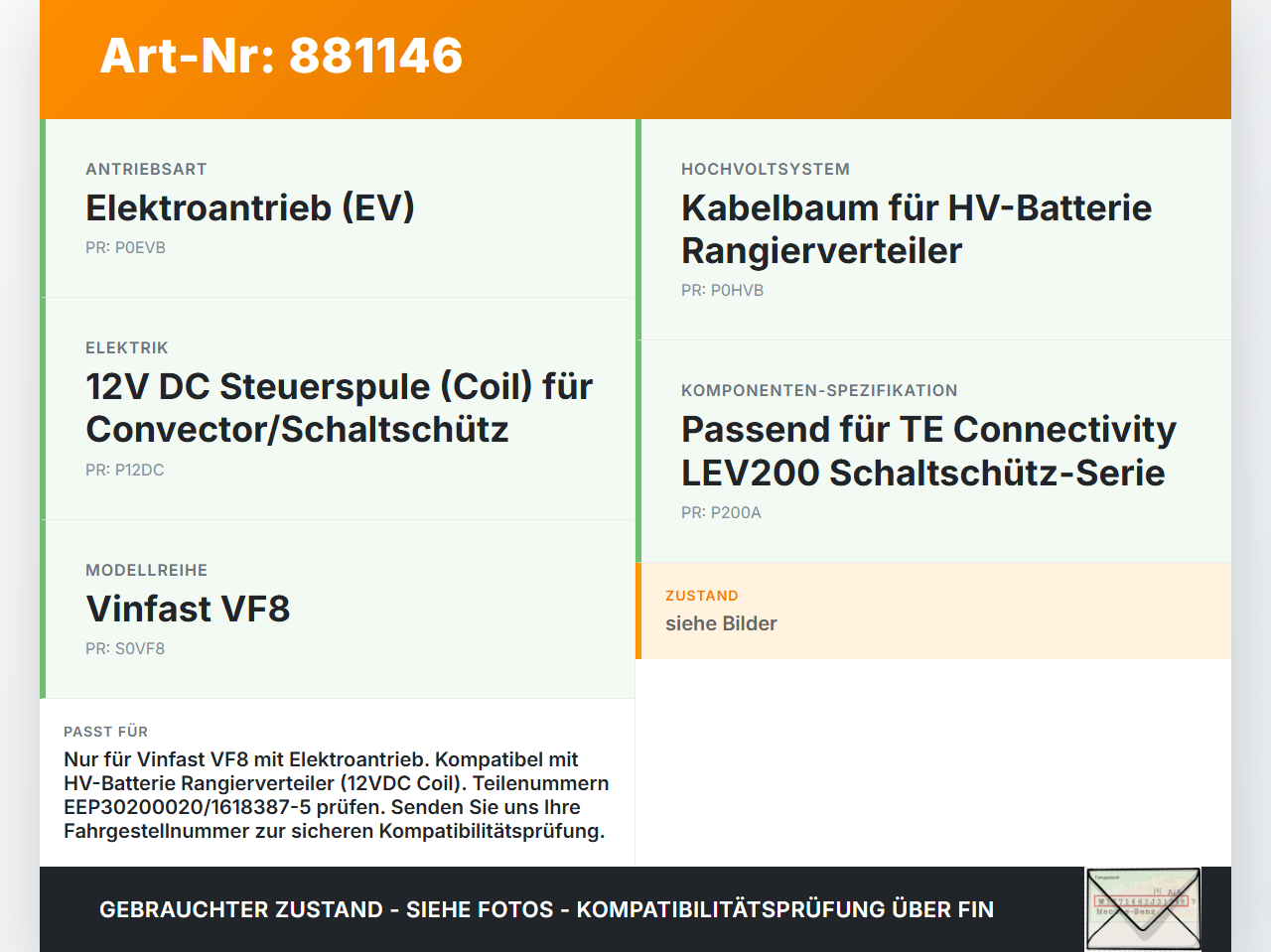 Vinfast VF8 Kabelbaum für HV Batterie Rangierverteiler Convector 12VDC Coil Vinfast VF8 01.11.2023 EEP30200020... Vorschau 3