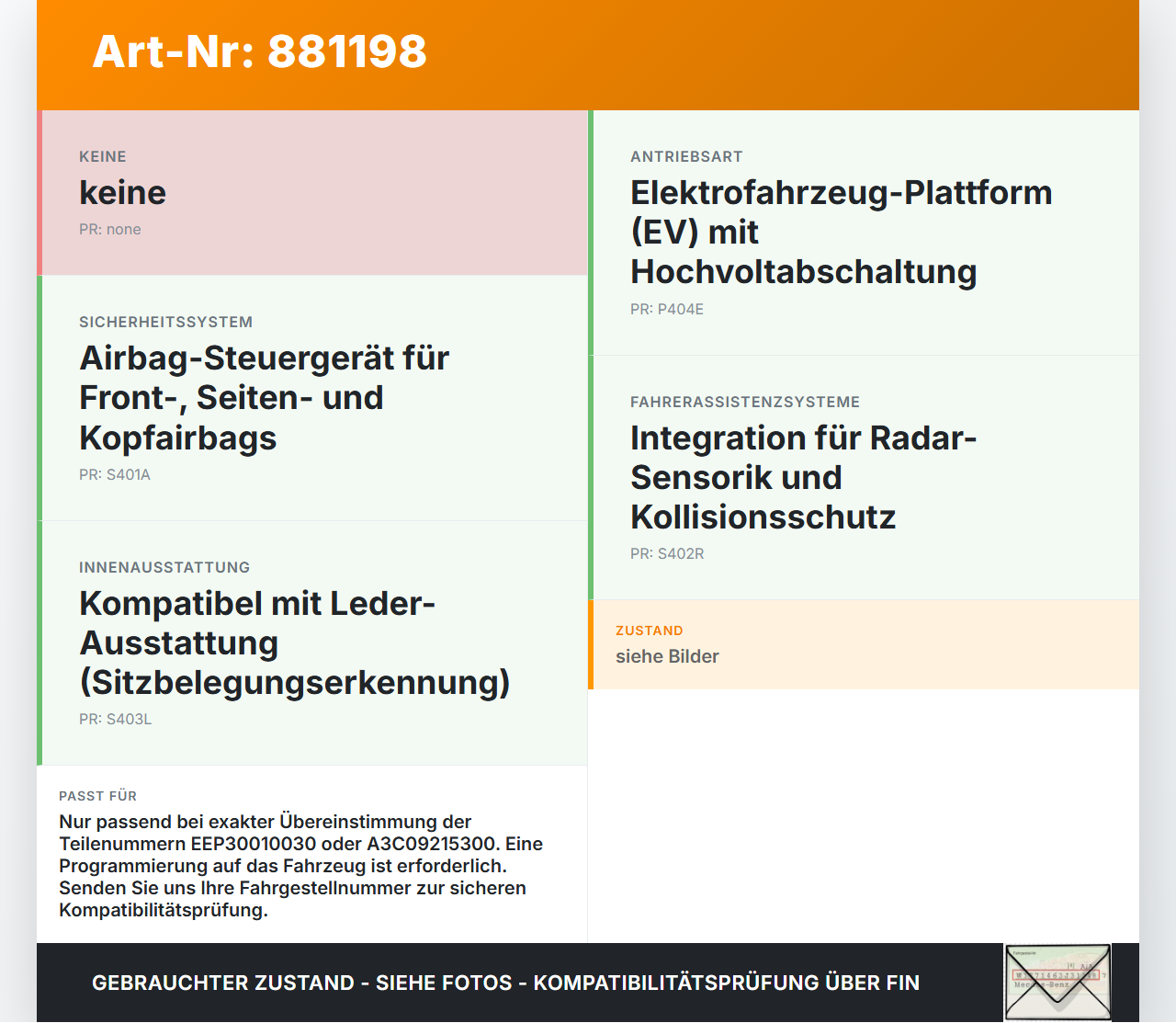 Vinfast VF8 Airbag Steuergerät Airbagsteuergerät Vinfast VF8 01.11.2023 EEP30010030 A3C09215300 gebraucht Vorschau 3