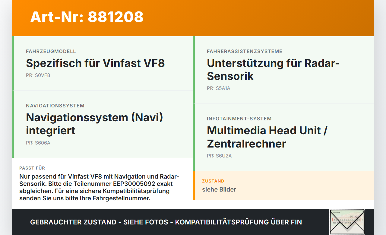 Vinfast VF8 Steuergerät ECU Modul Multimedia Head Unit Vinfast VF8 01.11.2023 EEP30005092 gebraucht Vorschau 3