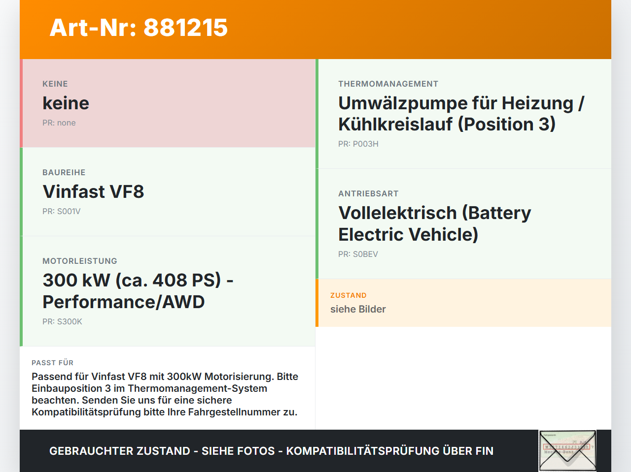 Vinfast VF8  300KW Umwelzpumpe Heizung Pumpe Pos.3 Vinfast VF8 01.11.2023 gebraucht Vorschau 3