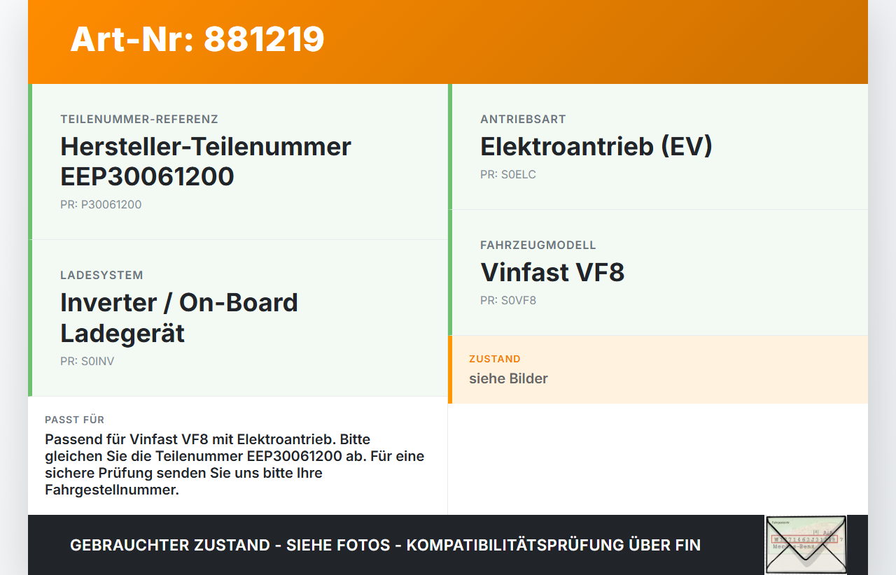 Vinfast VF8 Inverter Wechselrichter Ladestrom Ladegerät Charger Vinfast VF8 01.11.2023 EEP30061200 gebraucht Vorschau 3