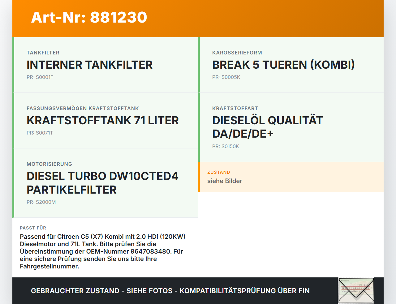 Citroen C5 RD TD 12-14 HDi 2,0 120KW Tankgeber Tankeinheit Citroen C5 RD TD 12-14 14.09.2012 1525CW 9647083480... Vorschau 3