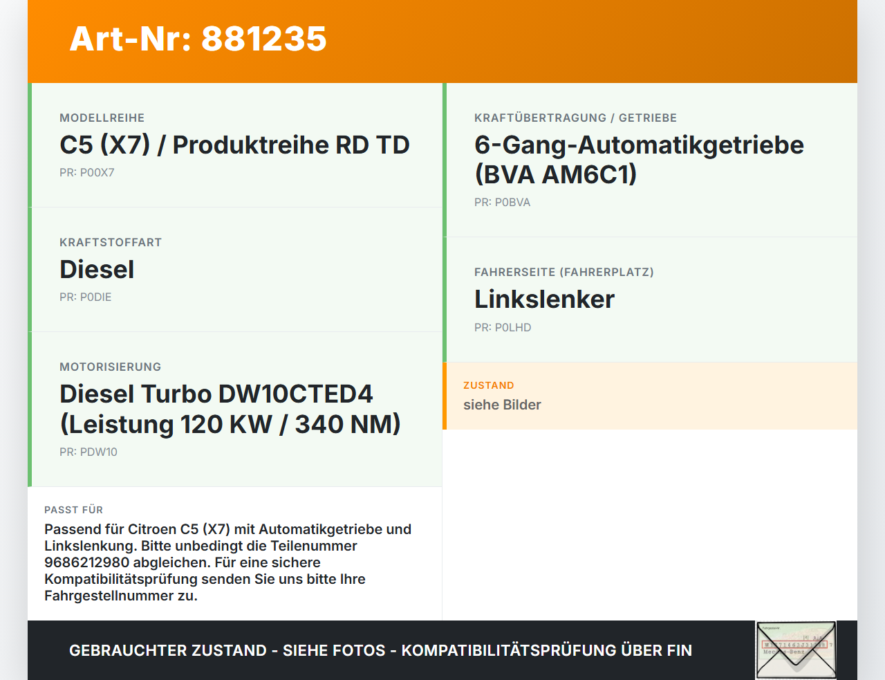 Citroen C5 RD TD 12-14 HDi 2,0 120KW Gaswertgeber Gaspedal Citroen C5 RD TD 12-14 14.09.2012 1601EP 9686212980... Vorschau 3