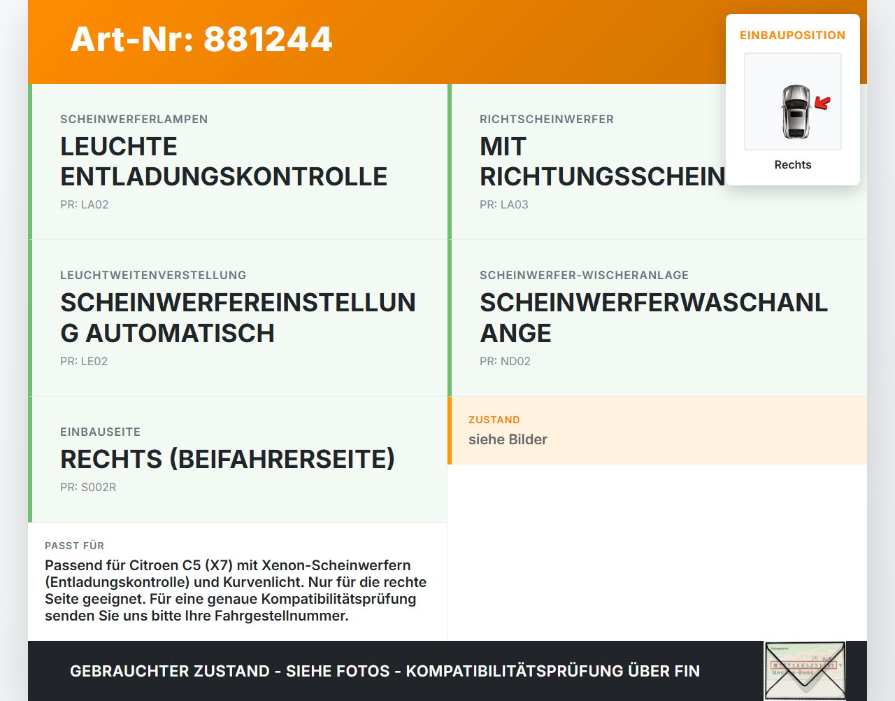 Citroen C5 RD TD 12-14 Xenon Steuergerät Vorschaltgerät Ballast Rechts Citroen C5 RD TD 12-14 14.09.2012 6224L8... Vorschau 3
