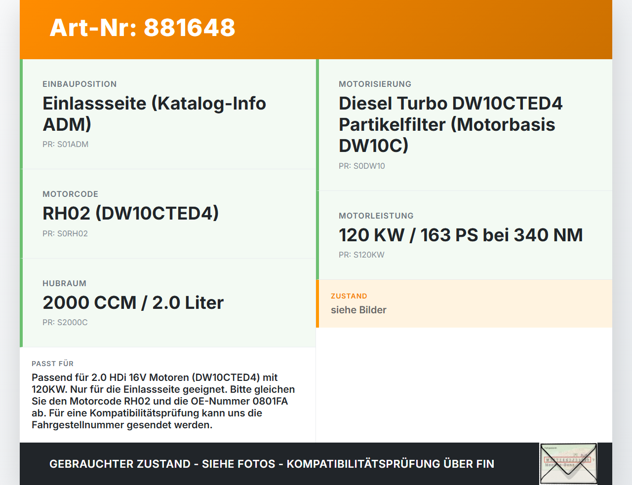 Citroen C5 RD TD 12-14 HDi 2,0 120KW RH02 Nockenwelle Einlass Citroen C5 RD TD 12-14 14.09.2012 0801FA gebraucht Vorschau 3