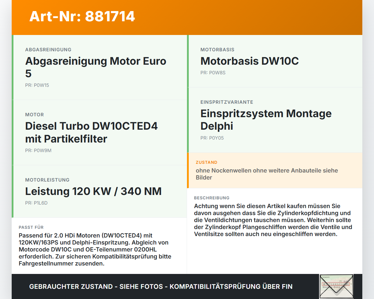 Citroen C5 RD TD 12-14 HDi 2,0 120KW RH02 Zylinderkopf Citroen C5 RD TD 12-14 14.09.2012 0200HL gebraucht Vorschau 3