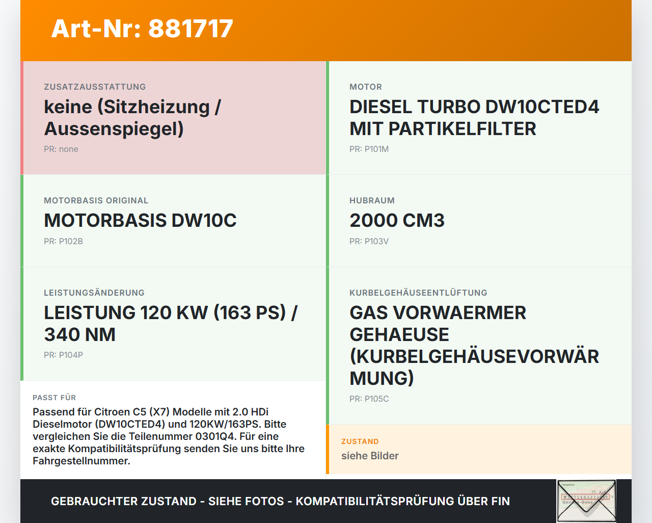Citroen C5 RD TD 12-14 HDi 2,0 120KW RH02 Ölwanne Motorwanne Citroen C5 RD TD 12-14 14.09.2012 0301Q4 gebraucht Vorschau 3