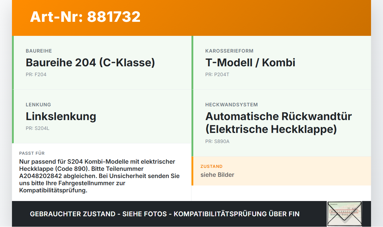 Mercedes W204 S204 C250 07-14 Kombi Antrieb Stellmotor Elektr. Heckklappe Mercedes W204 S204 C250 07-14 28.11.2008... Vorschau 3