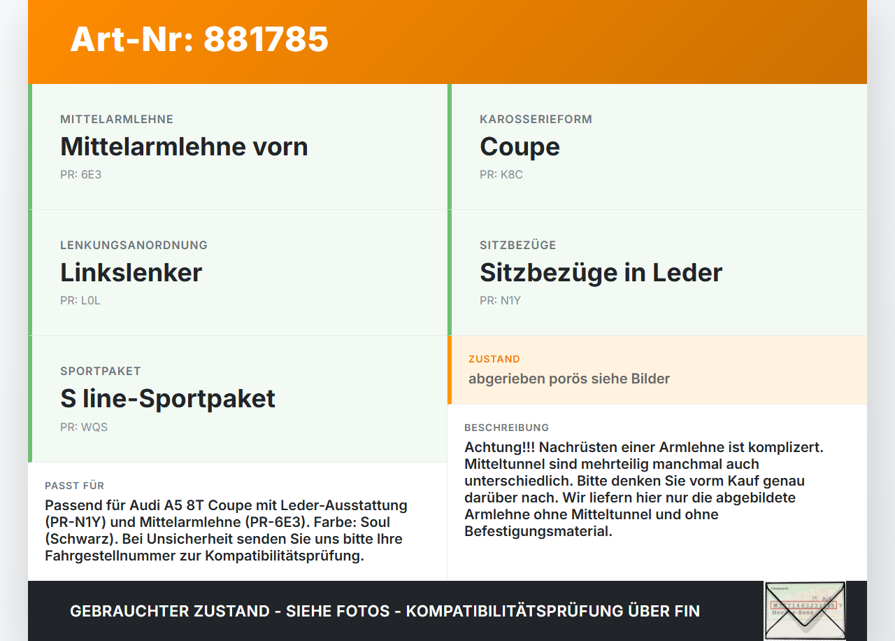 Audi A5 8T 07-12 Armlehne Mittelarmlehne Auflage Leder Audi A5 8T 07-12 20.09.2008 8K0864207C 8K0864283... Vorschau 3